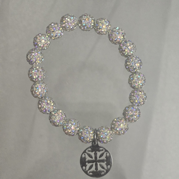 🖤3/$45🐝EMERSON PRISM GLOW WHITE EXTRA BEAD SILVER LOGO BRACELET CUFF SET - Picture 4 of 4